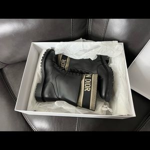 CHRISTIAN DIOR Calfskin Technical Fabric D-Major Ankle Boots 40 Black Taupe